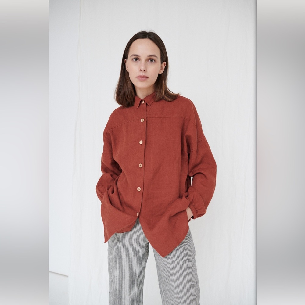 Linenfox Lyn shirt Terracotta linen size S-M